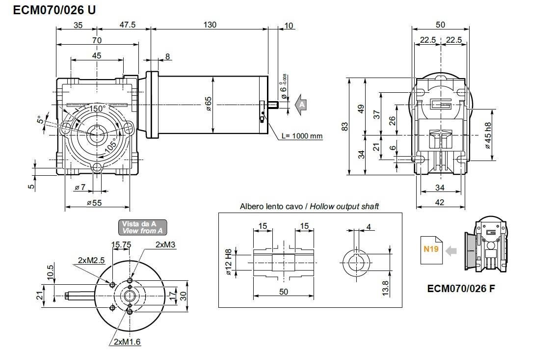 motoréducteur 24V TRANSTECNO ECM070-026