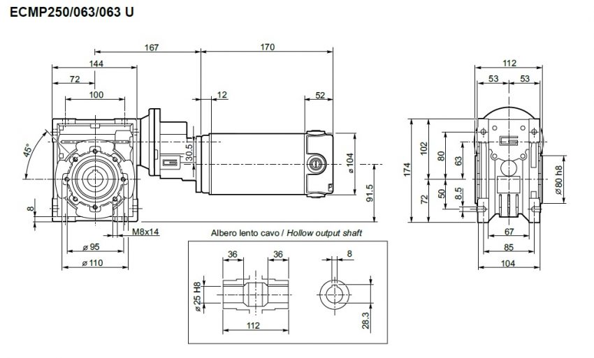 ECMP Transtecno type 250/063/063 24Vcc motoreducteur continu