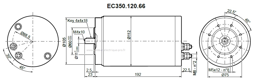 Moteur électrique Transtecno 12V EC350.120.66