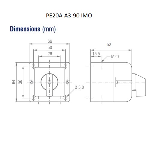 Dimensions PE20A-A3-90 IMO