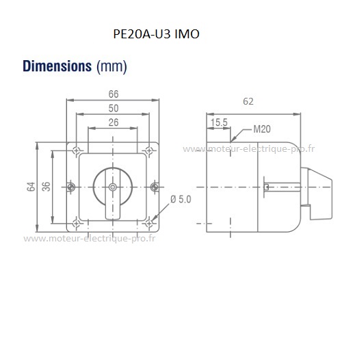 Boitier commutateur inverseur rotatif IMO PE20A-U3